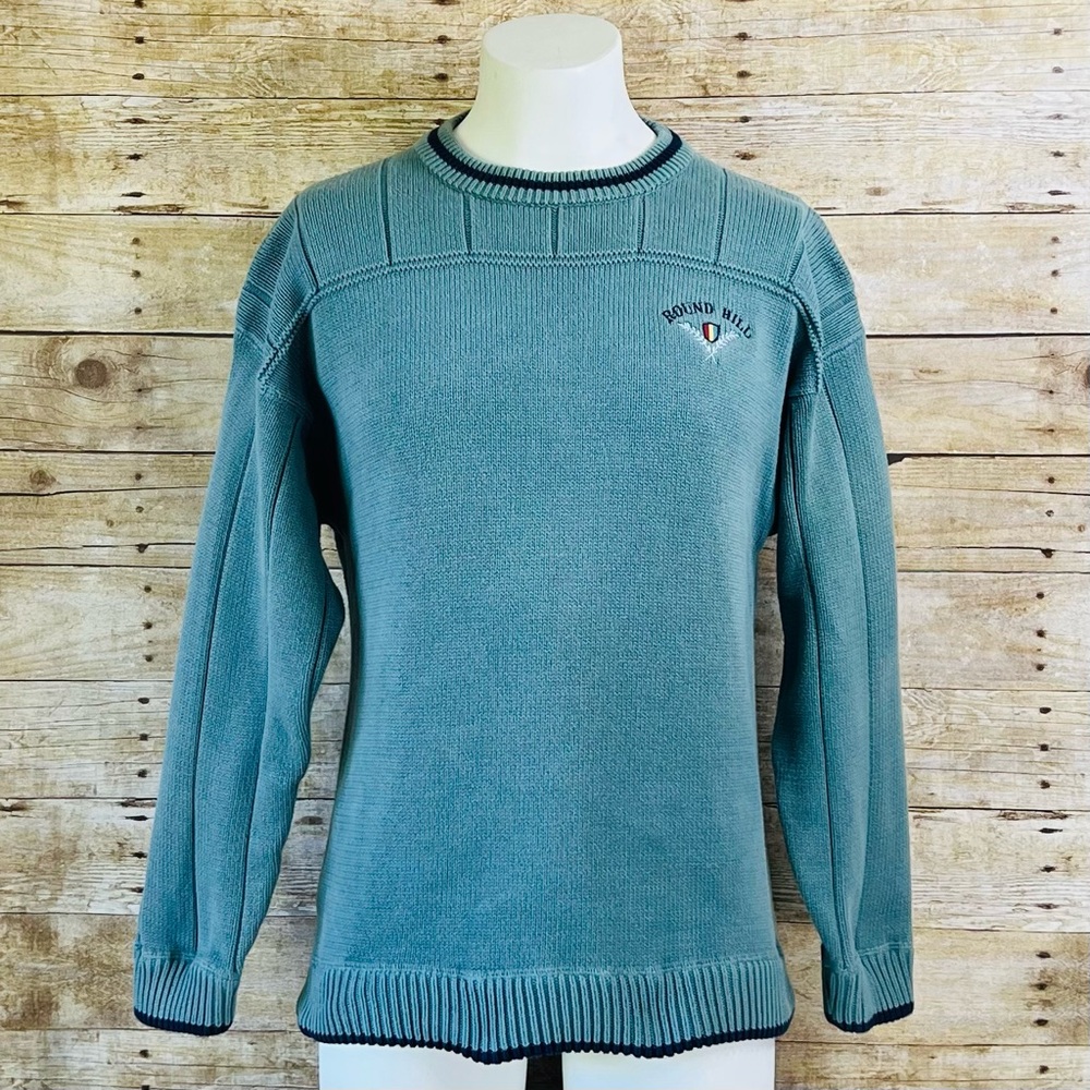 Gear For Sports Round Hill Mens Teal Blue Knit Crew Neck Sweater Large Vintage